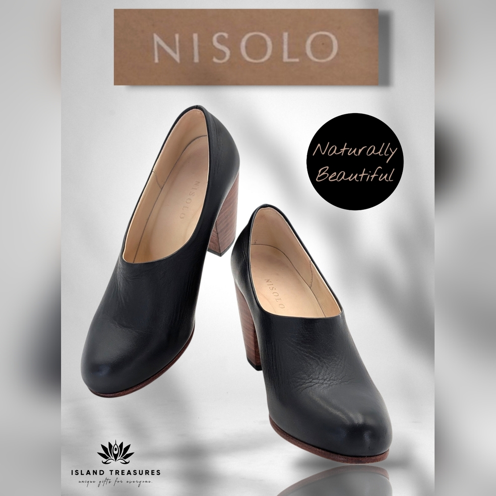 Nisolo Austin Bootie Size 7.5 Noir Black Genuine Leather With Wood Block Heels